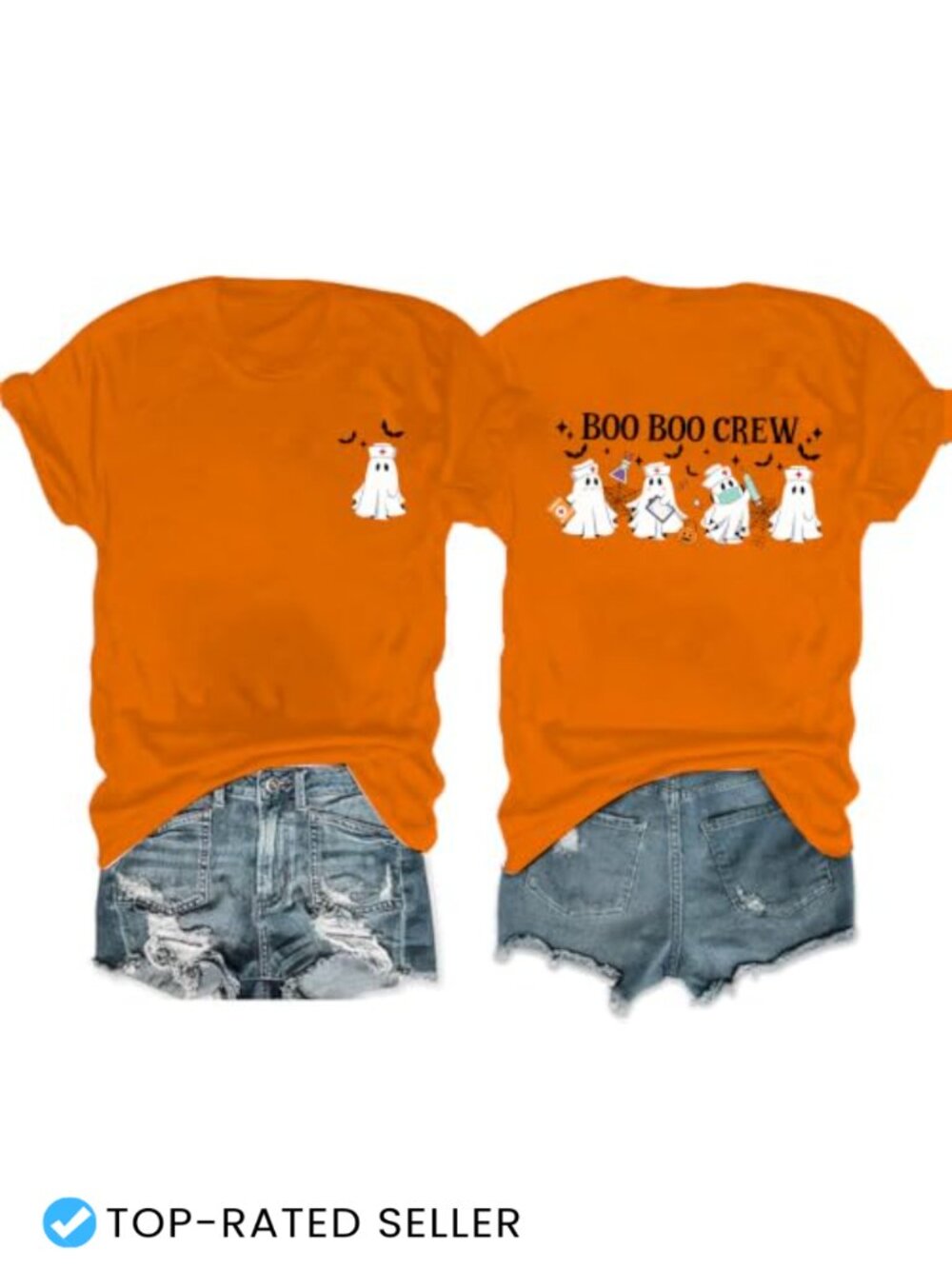 Halloween Nurse Ghost T-shirt for Women Cute Pumpkin Tee Soft Casual